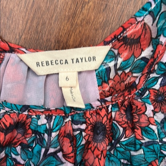 Rebecca Taylor Silk & Cotton Floral Dress, Still Has Button Bag Attached, Size 6 - Picture 4 of 12